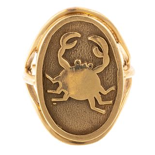 A 14K Yellow Gold Astrology Crab Ring