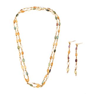An 18K Multi Gemstone Chain with Matching Earrings