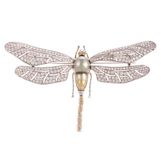 An Impressive Diamond Encrusted Dragonfly Brooch