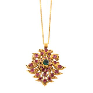 A High Karat Ruby & Emerald Pendant on Chain