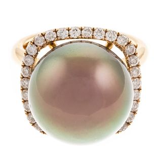 A Large Tahitian Pearl Halo Ring in 14K Gold