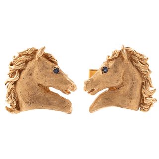 A Horse Head Pair of Cufflinks in Florentine Gold