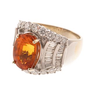 An Rare Mandarin Garnet & Diamond Ring in 18K