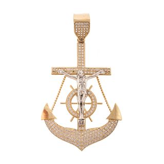 A Pave Diamond Cross Anchor Pendant in 14K
