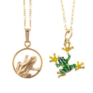 A Pair of Whimsical Frog Pendants in 14K