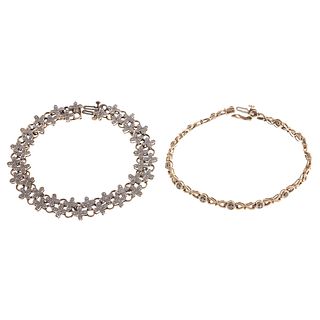 A Pair of Diamond Link Bracelets in Gold