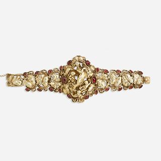 Jules Wiese, Antique silver gilt, gold, and garnet bracelet