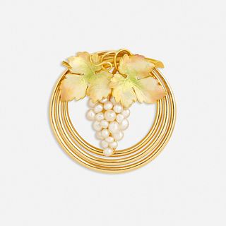 Tiffany & Co., Enamel and seed pearl grape brooch