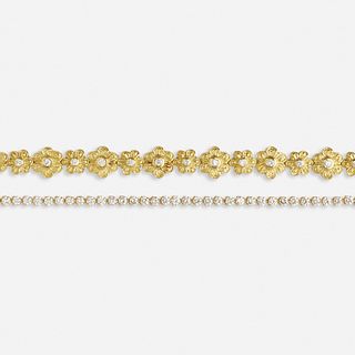 Two gold and diamond bracelets