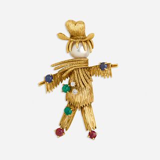 Gold and gem-set scarecrow brooch