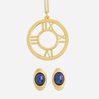 Tiffany & Co., Gold 'Atlas' necklace and pair of lapis lazuli earrings