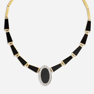 Black onyx, diamond, and gold necklace