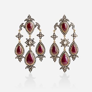 Ruby and diamond girandole earrings