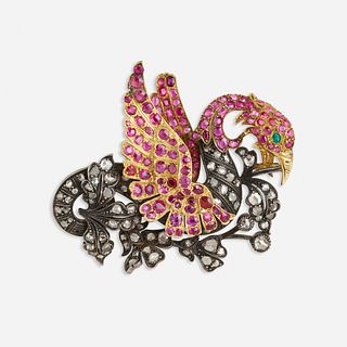 Antique ruby and diamond griffin brooch