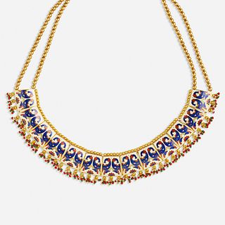 Enamel and gold bead necklace