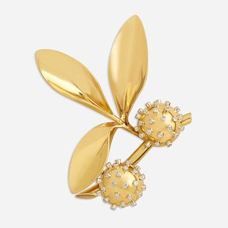 French gold and diamond chestnut brooch