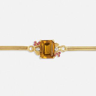 Retro citrine, ruby, and diamond bracelet