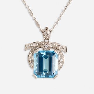 Antique aquamarine and diamond pendant necklace