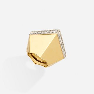 Geometric diamond and gold ring