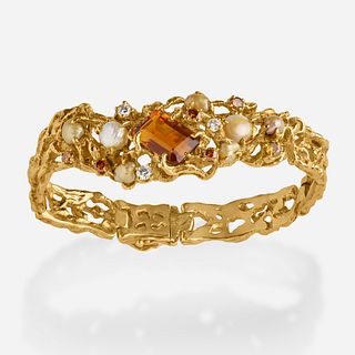 Arthur King, Citrine, baroque pearl, and diamond bracelet