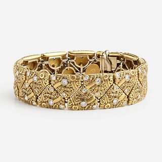 Alex Sepkus, 'Crinkled Silk' gold and diamond bracelet
