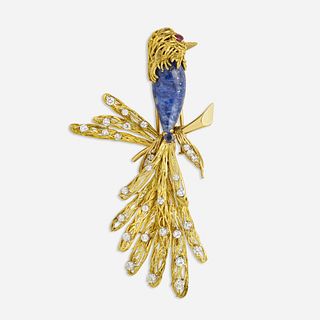 French Mid-century bird brooch