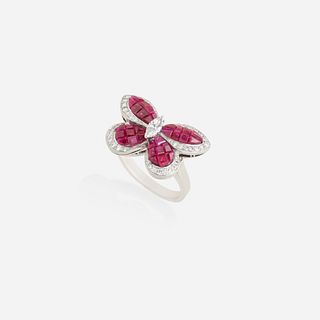 Oscar Heyman, Invisibly-set ruby and diamond butterfly ring