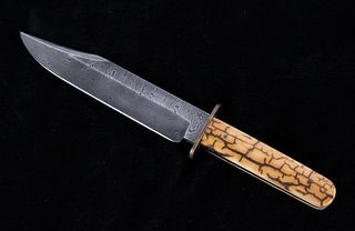 Mosaic Damascus Steel Mammoth Tusk Bowie Knife