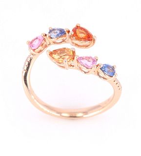 Multi-Colored Sapphire & Diamond 14K Ring