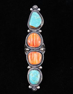 Navajo Kingman Turquoise & Spiny Oyster Ring