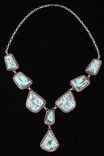 Navajo B. Lee Number 8 Turquoise & Silver Necklace