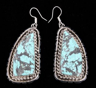 Navajo B. Lee Number 8 Turquoise & Silver Earrings