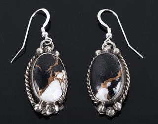 Navajo White Buffalo, Copper & Sterling Earrings