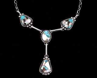Navajo White Buffalo, Turquoise & Copper Necklace