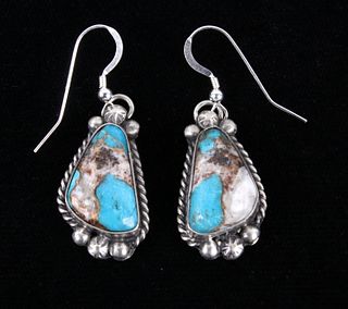 Navajo White Buffalo, Turquoise & Copper Earrings