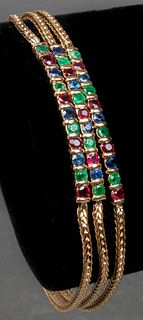14K Yellow Gold Emerald, Ruby & Sapphire Bracelet