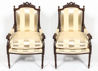 Louis XVI Manner Fauteuil à la Reine Chairs, Pair