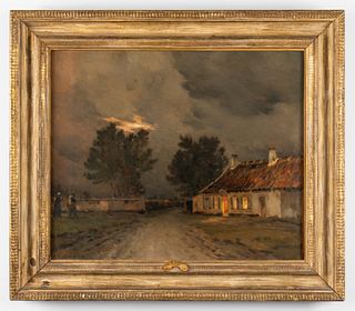 Jean-Charles Cazin Cottage Landscape Oil on Canvas