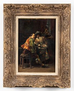 Cesare Auguste Detti "A Conversation" Oil on Panel