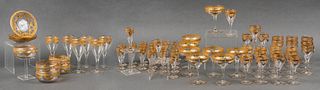 Gilt-Trimmed Glass Stemware, 67 Pieces