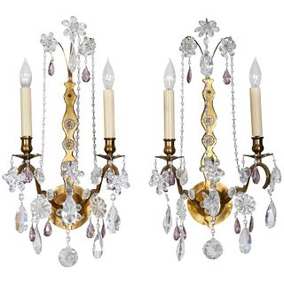 Neoclassical Style Sconces w Crystal Florets Pair