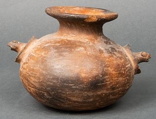 Native American Effigy Handle Brownware Vase