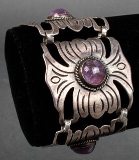 Vintage Taxco Mexican Silver & Amethyst Bracelet