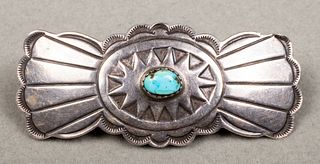 Native American Silver Turquoise Hair Barrette