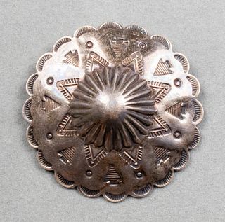 Navajo Silver Circular Shield Brooch