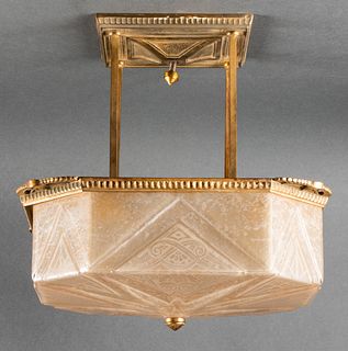 Art Deco Brass & Glass Ceiling Fixture Chandelier