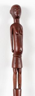Folk Art Carved Wood Figural Effigy Cane