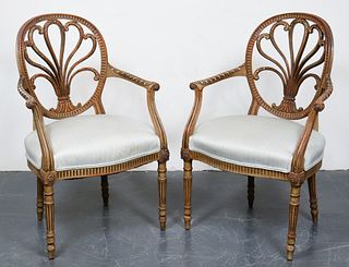 Louis XVI Style Carved Oval Back Fauteuils, Pr