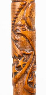 American Folk Art Eagle Carved Wood Walking Stick