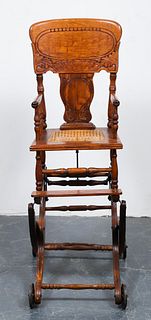 American Carved Oak Adjustable High Chair